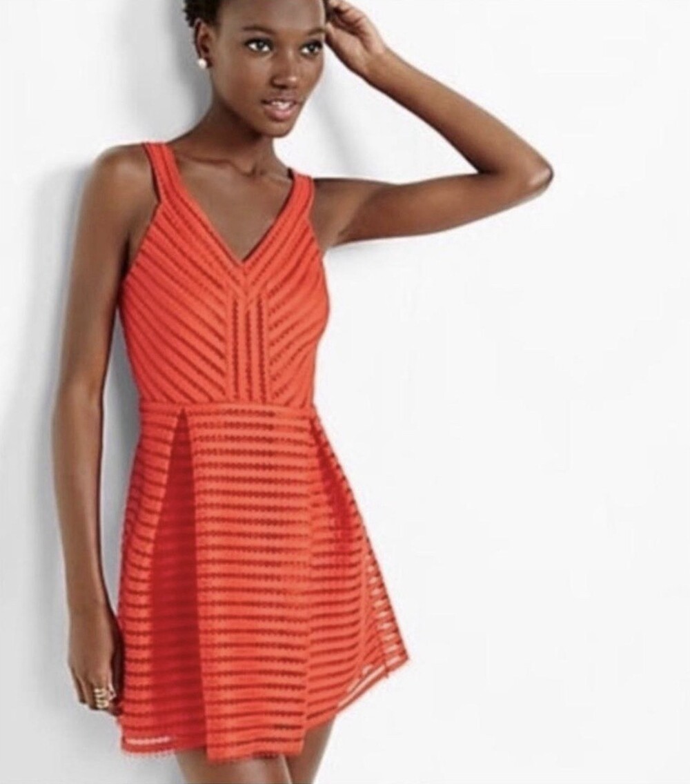 Express Women's Red Lace A-Line Sleeveless V-Neck Dress Size 8